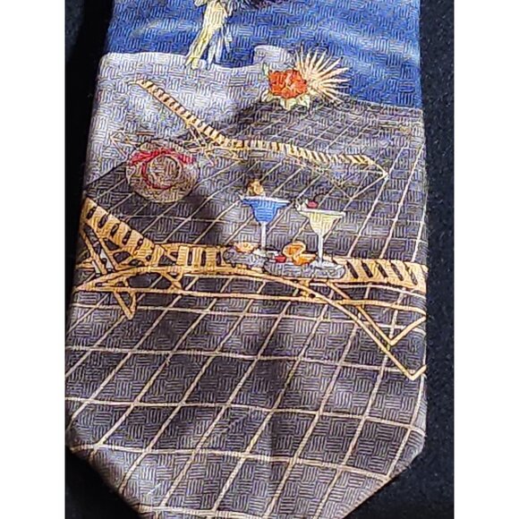 Vintage Colorful Croft & Barrow Tropical Landscape Necktie With Exotic Design - Picture 7 of 13